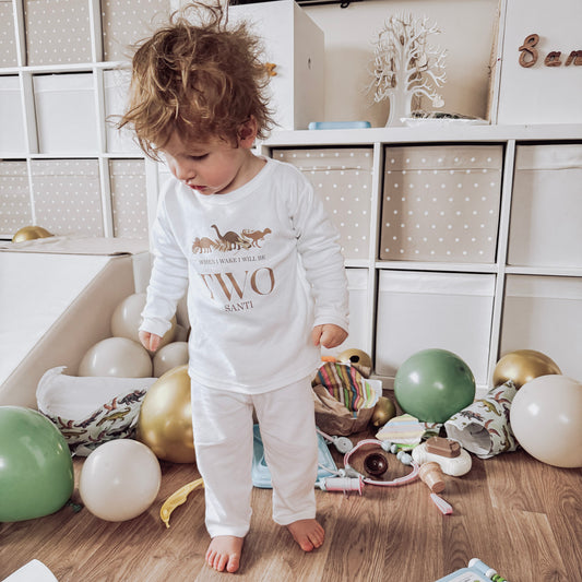 Boho Dinosaur When I Wake Up Birthday Personalised White Baby Pj's