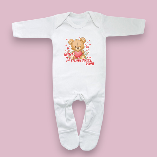 1st Valentine's Teddy Bear Personalised White Rompersuit