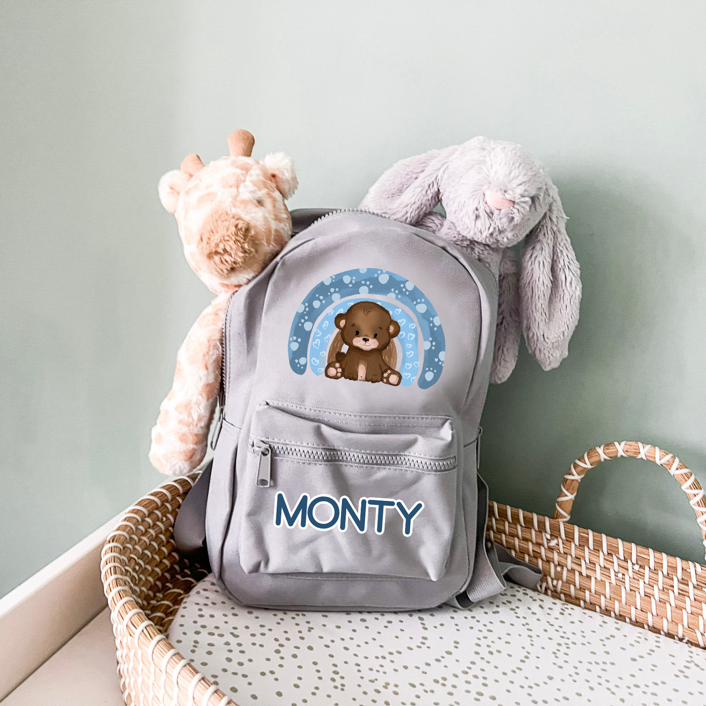 Bear Rainbow Name Personalised Mini Essentials Backpack