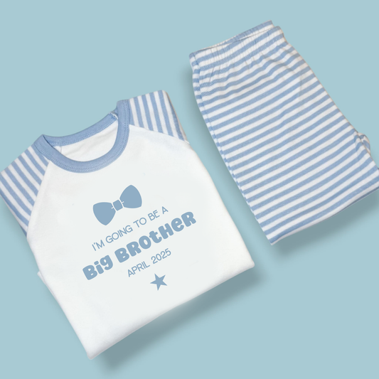 Big Brother Bow Tie Personalised Blue Stripe Pjs