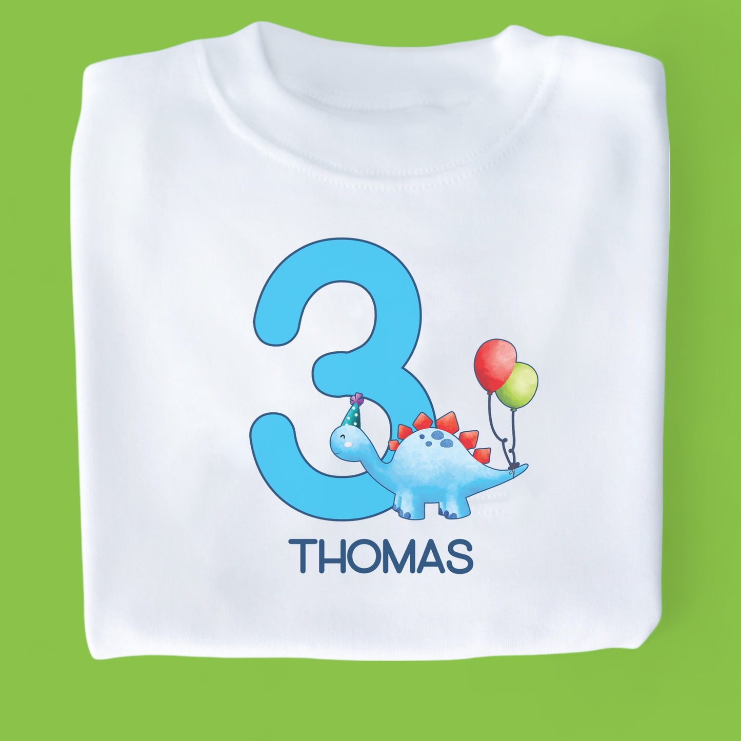 Blue Dino Age Birthday Personalised White T-Shirt