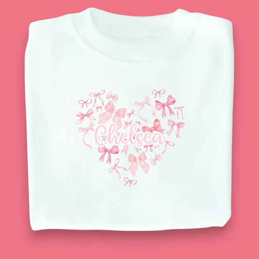 Bow Heart Personalised Valentine's White T-Shirt