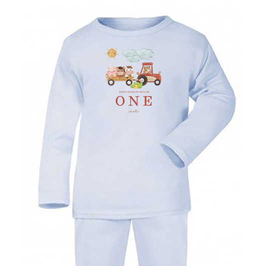 Farm Scene Birthday Personalised Blue Baby Pj's