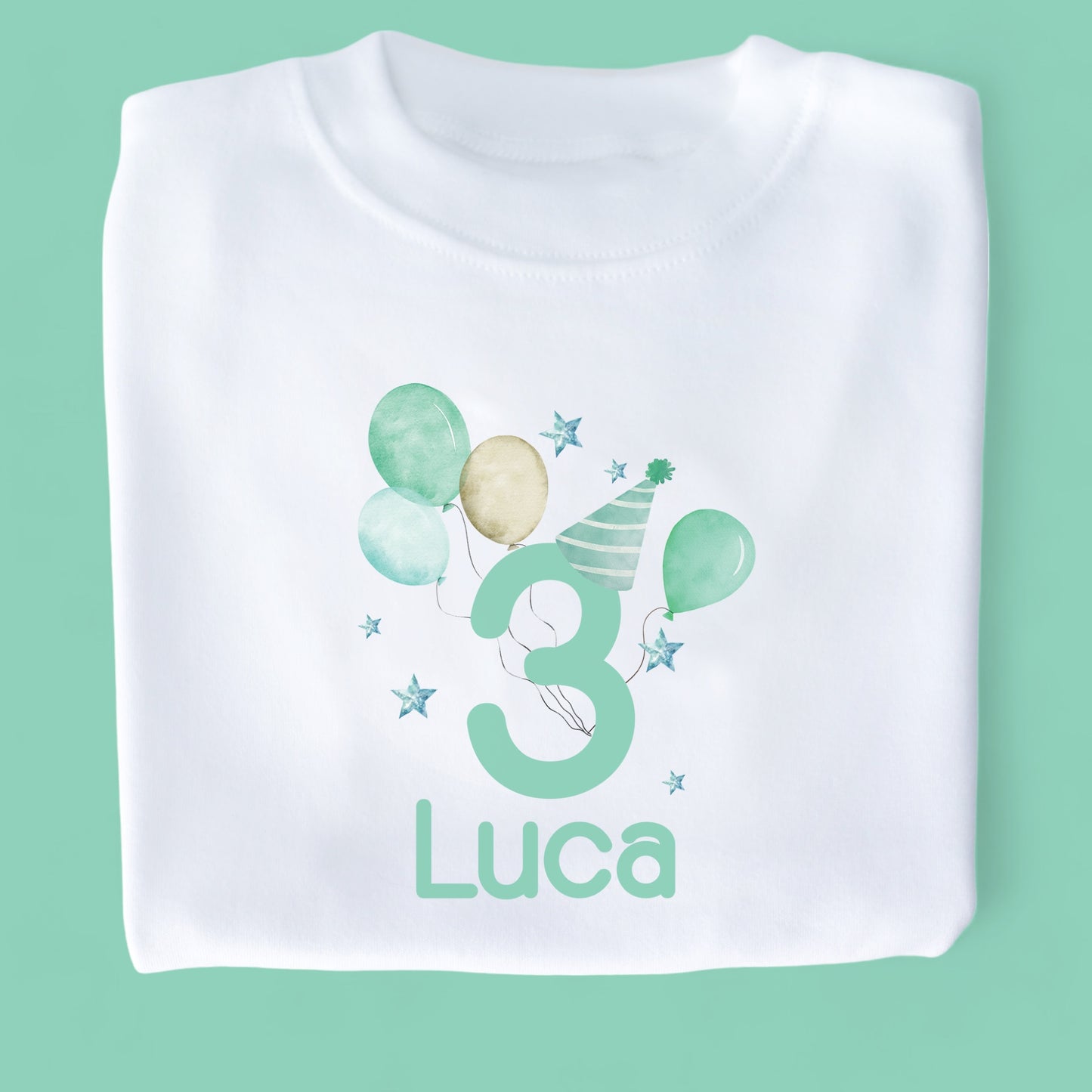 Green Birthday Balloons Personalised White T-Shirt