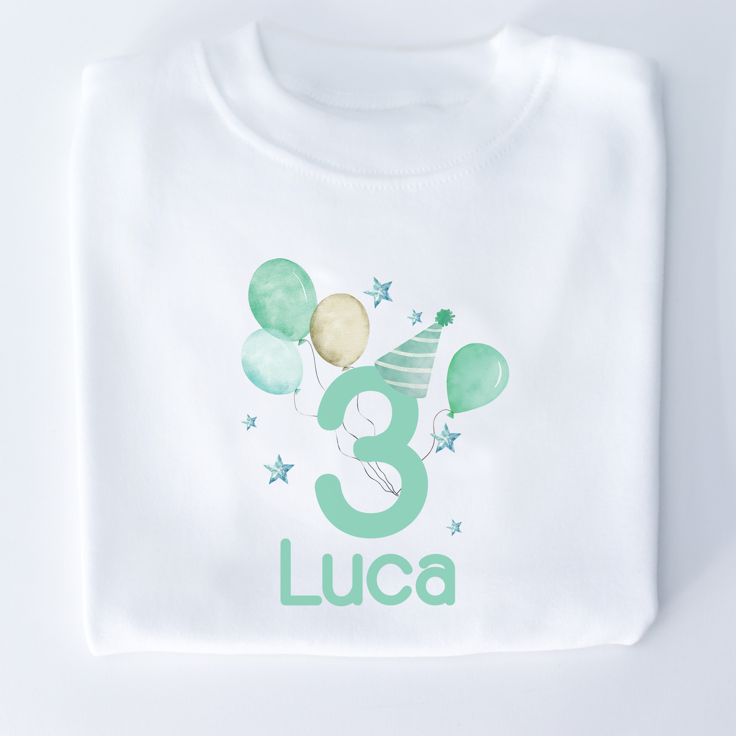 Green Birthday Balloons Personalised White T-Shirt