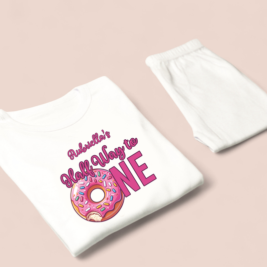 Half Way To One Birthday Personalised White Baby Pj's