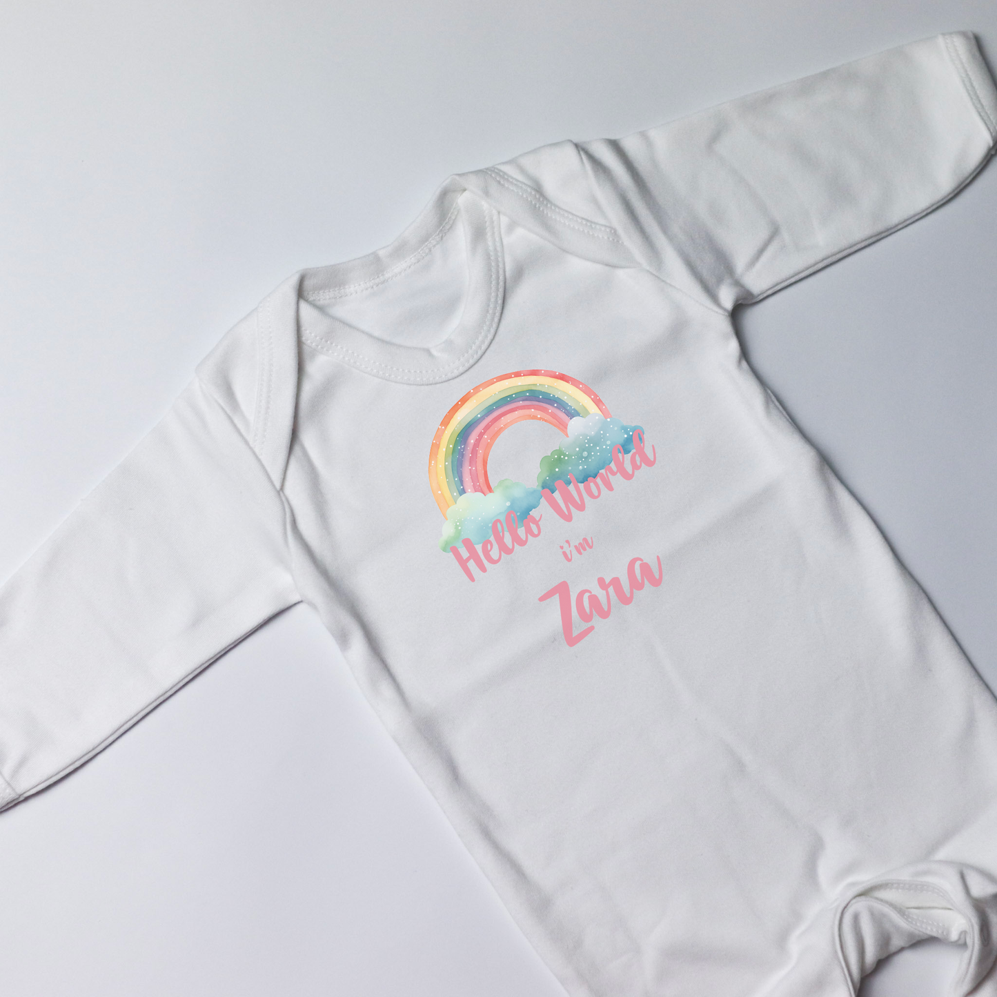 Hello World Rainbow Personalised White Rompersuit