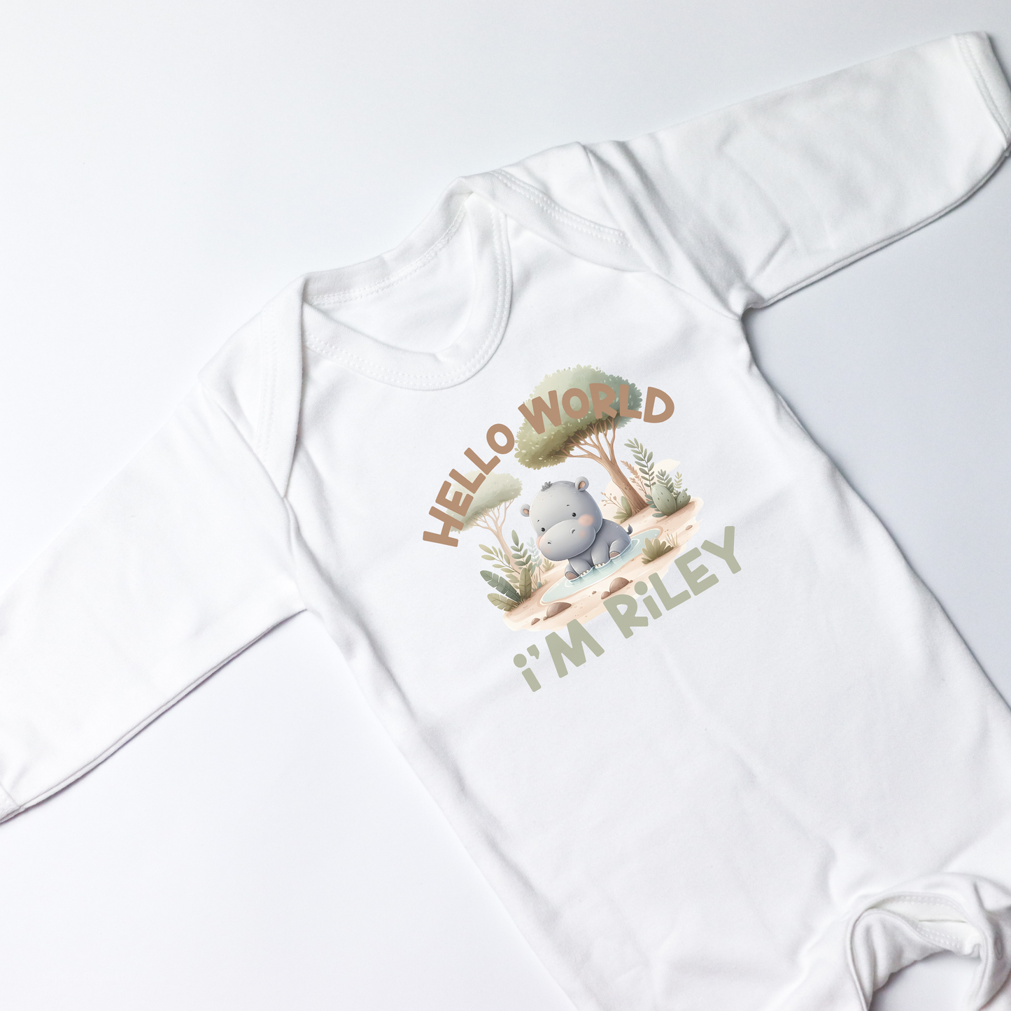 Hello World Hippo Personalised White Rompersuit