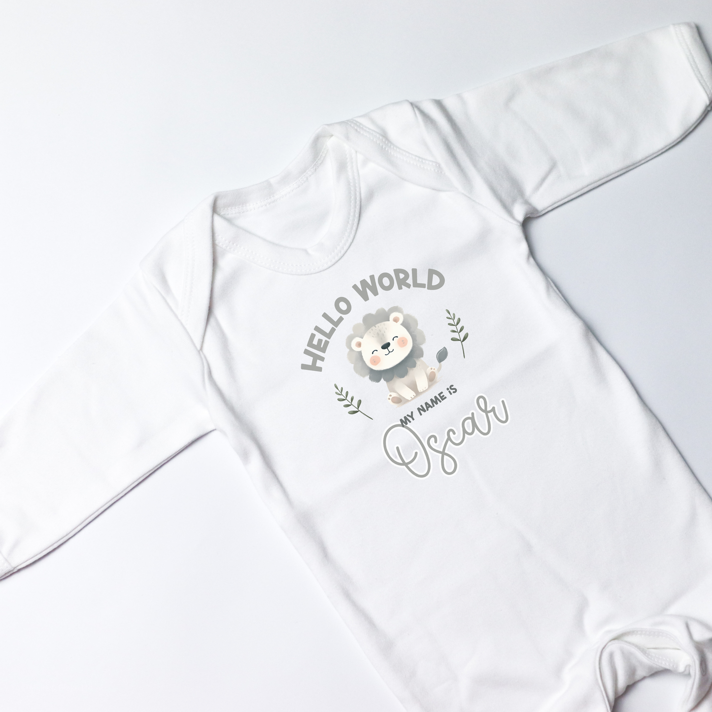 Hello World Lion Personalised White Rompersuit