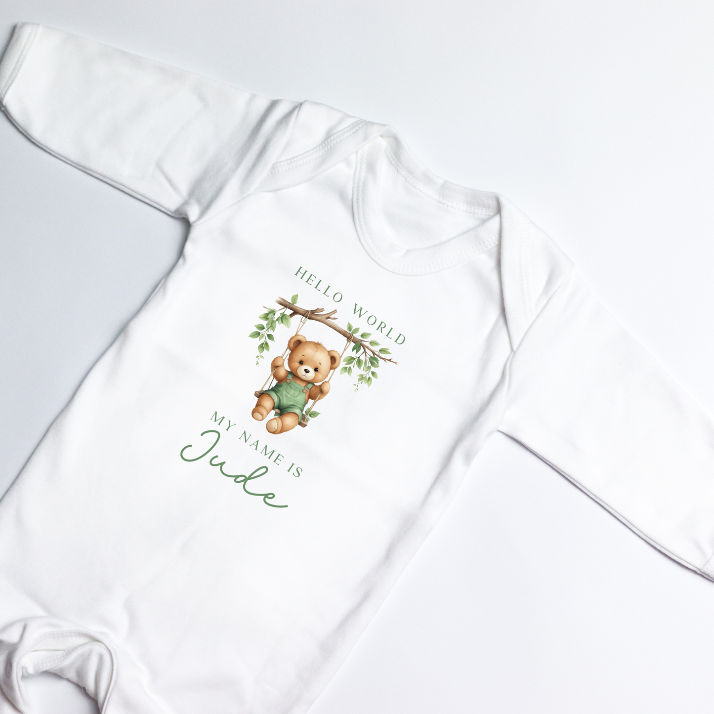 Hello World Teddy Swing Personalised White Rompersuit