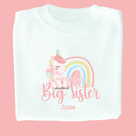 I'm The Best Big Sister Unicorn Personalised White T-Shirt