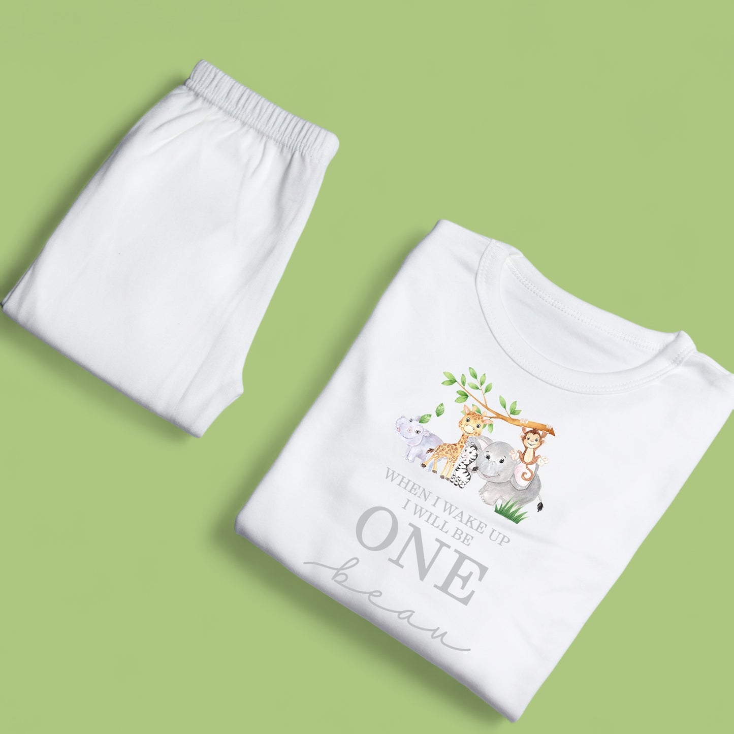 Safari When I Wake Up Birthday Personalised White Baby Pj's