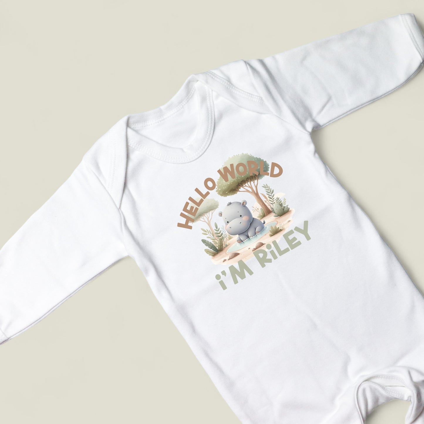 Hello World Hippo Personalised White Rompersuit