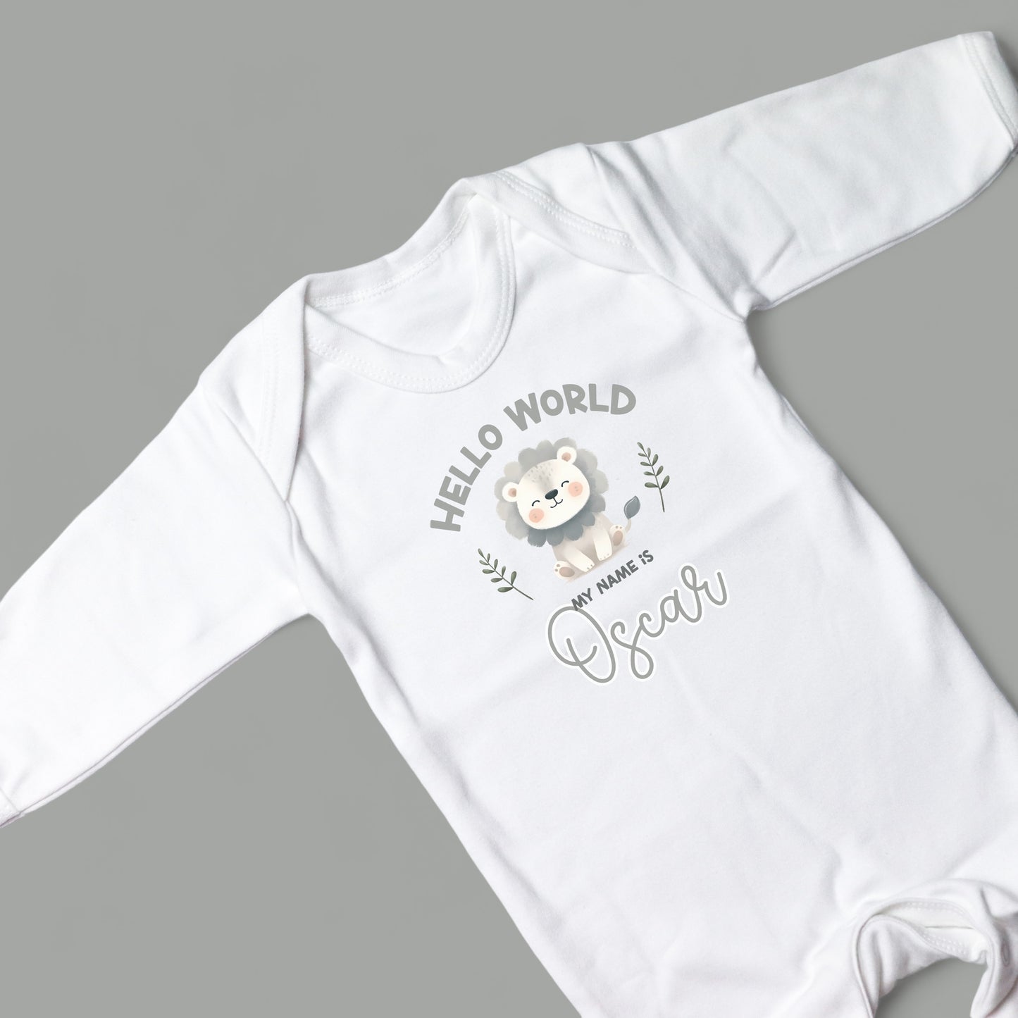 Hello World Lion Personalised White Rompersuit