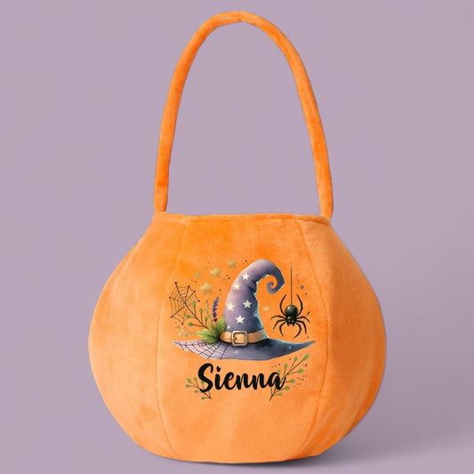 Witches Hat Personalised Orange Pumpkin Basket