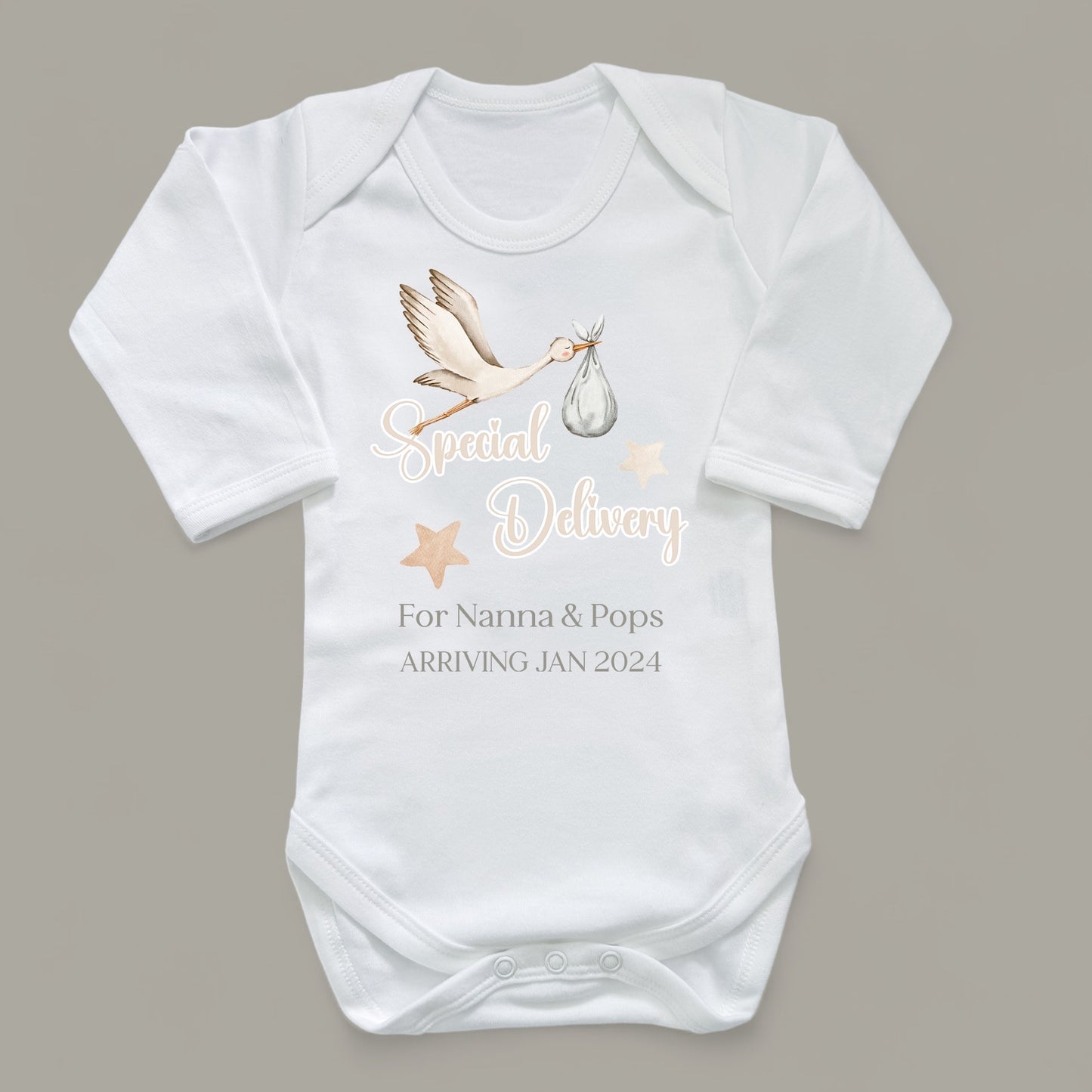 Special Stork Delivery Personalised White Long Sleeve Bodysuit