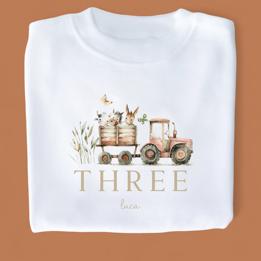 Tractor Trailer Birthday Personalised White T-Shirt