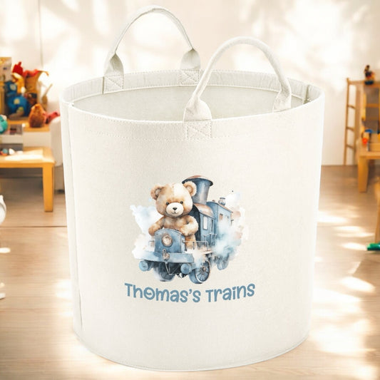 Teddy Train Personalised Felt Storage Trug Tub