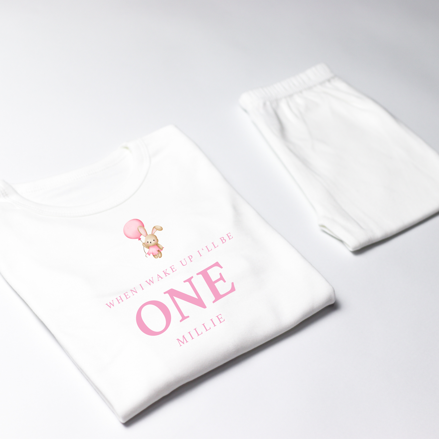 Pink Bunny When I wake up Birthday Personalised White Baby Pj's