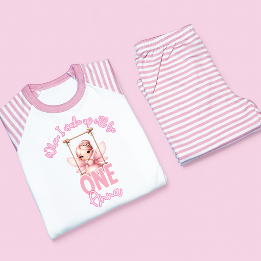 Pink Fairy When I wake up Birthday Personalised Pink Stripe Pj's