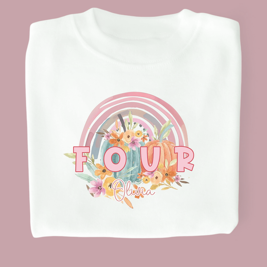 Rainbow Pastel Pumpkins Birthday Personalised White T-Shirt