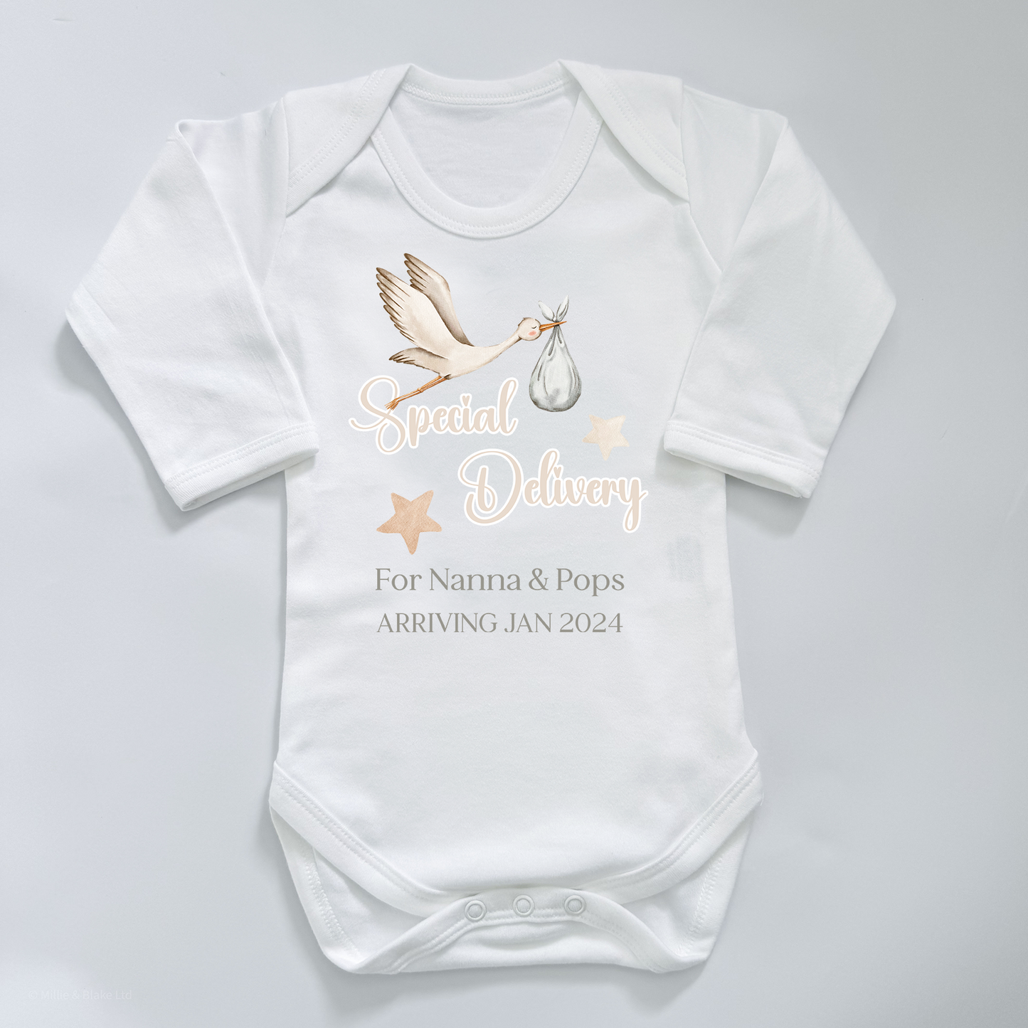 Special Stork Delivery Personalised White Long Sleeve Bodysuit