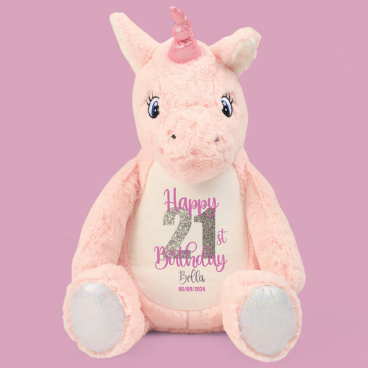 Pink Happy Birthday Pink Unicorn Teddy