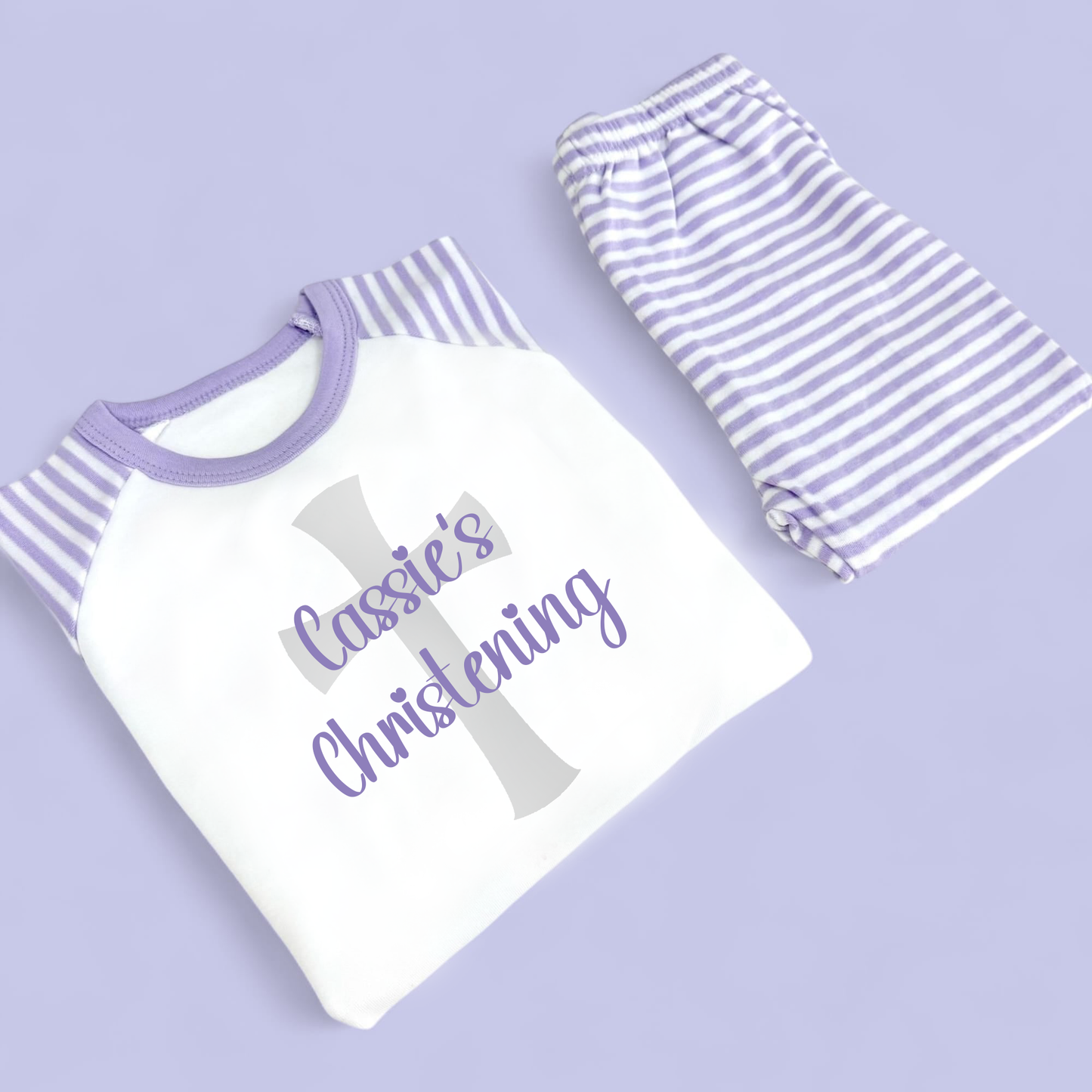 Christening Personalised Pastel Purple Stripe Pj's