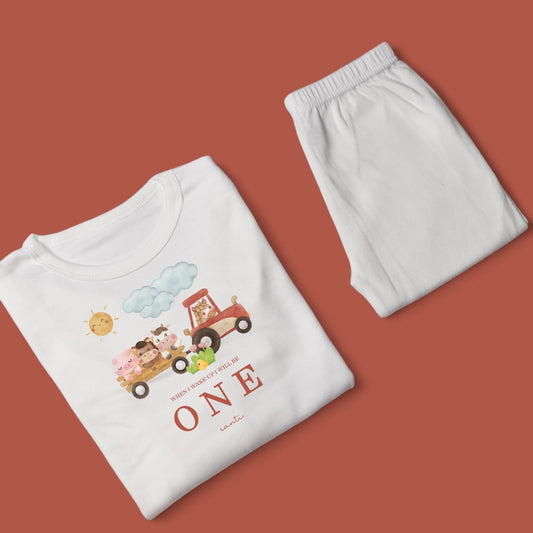 Farm Scene When I Wake Up Birthday Personalised White Baby Pj's