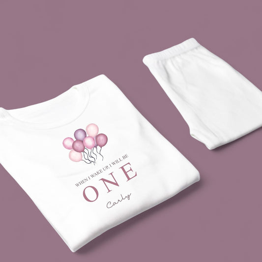 Pink Boho Style Balloon Age Birthday Personalised White Baby Pj's