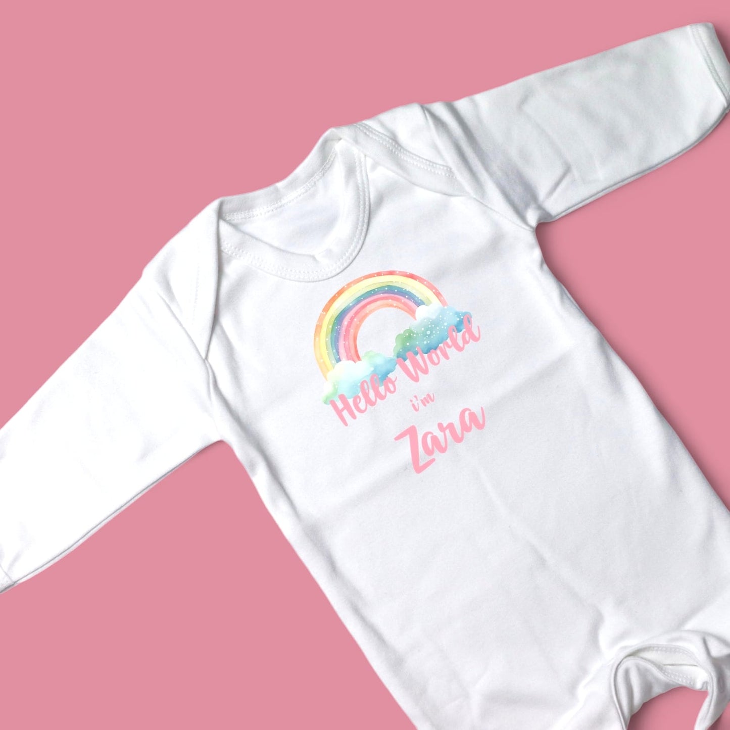 Hello World Rainbow Personalised White Rompersuit