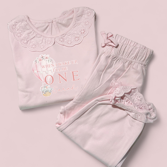 When I wake Elephant Pink Balloon Personalised Birthday Frilly Pj's