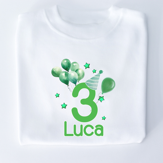 Bright Green Birthday Balloons Personalised T-Shirt