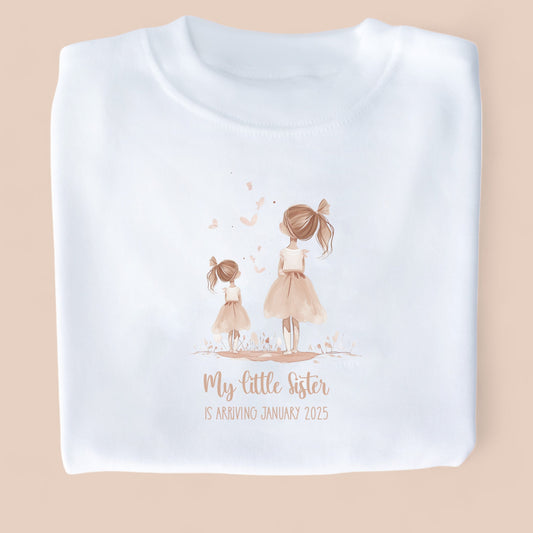 My Little Sister Is Arriving Personalised White T-Shirt