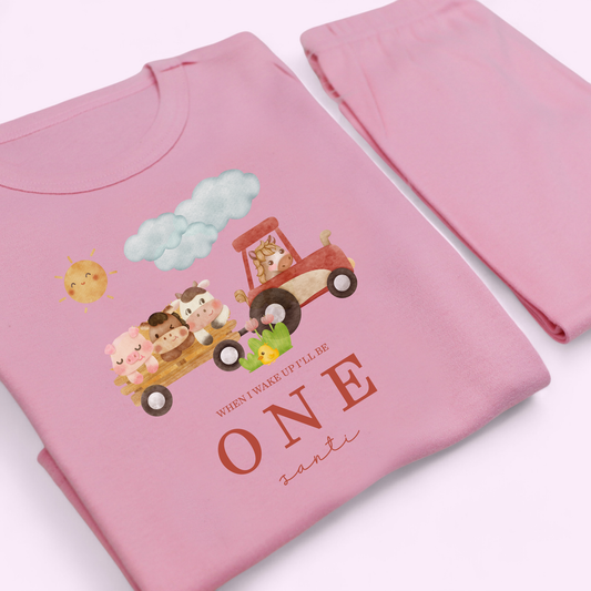 Farm Scene Birthday Personalised Pink Baby Pj's