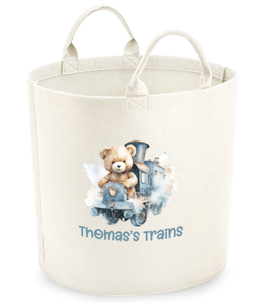 Teddy Train Personalised Felt Storage Trug Tub