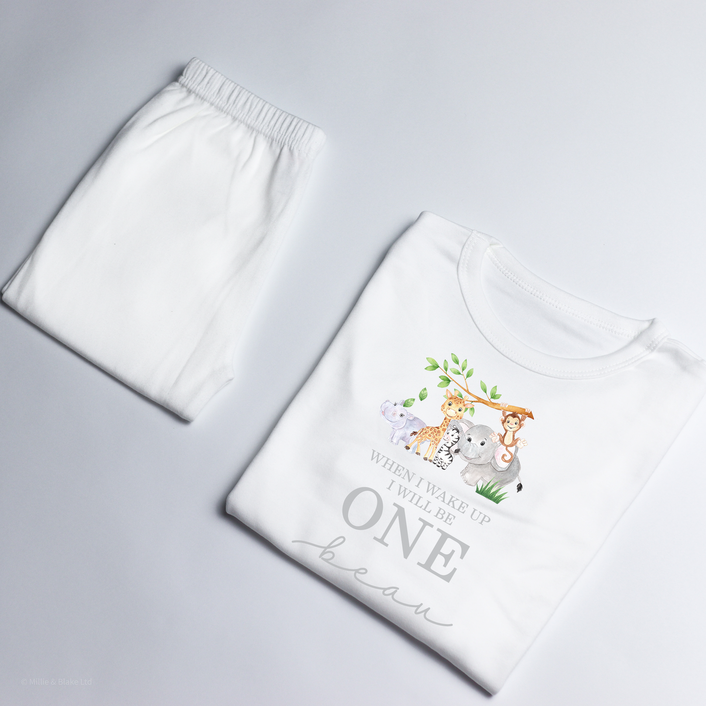 Safari When I Wake Up Birthday Personalised White Baby Pj's